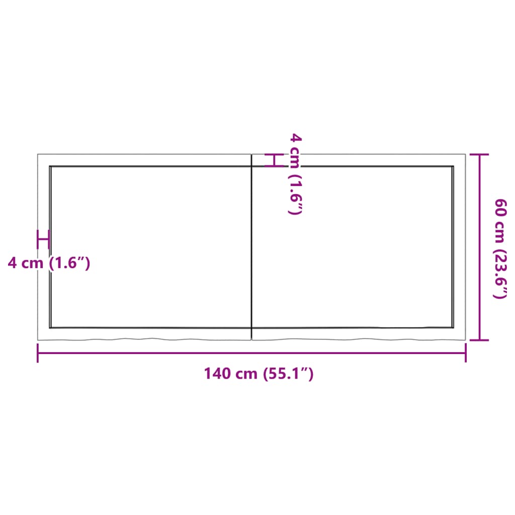 Waschtischplatte 140x60x(2-4) cm Massivholz Unbehandelt