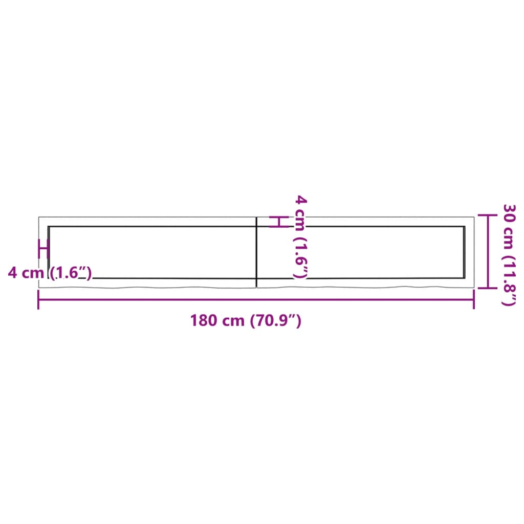 Waschtischplatte 180x30x(2-4) cm Massivholz Unbehandelt