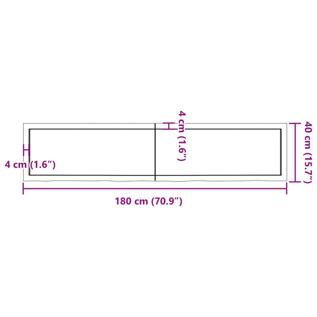 Waschtischplatte 180x40x(2-4) cm Massivholz Unbehandelt