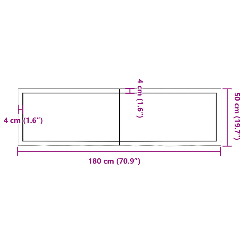 Waschtischplatte 180x50x(2-6) cm Massivholz Unbehandelt