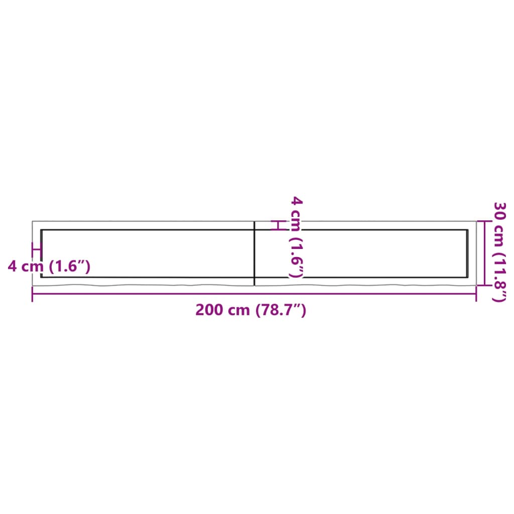 Waschtischplatte 200x30x(2-6) cm Massivholz Unbehandelt