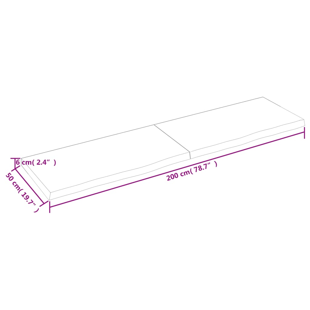 Waschtischplatte 200x50x(2-6) cm Massivholz Unbehandelt