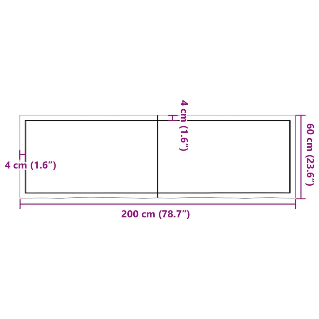 Waschtischplatte 200x60x(2-4) cm Massivholz Unbehandelt