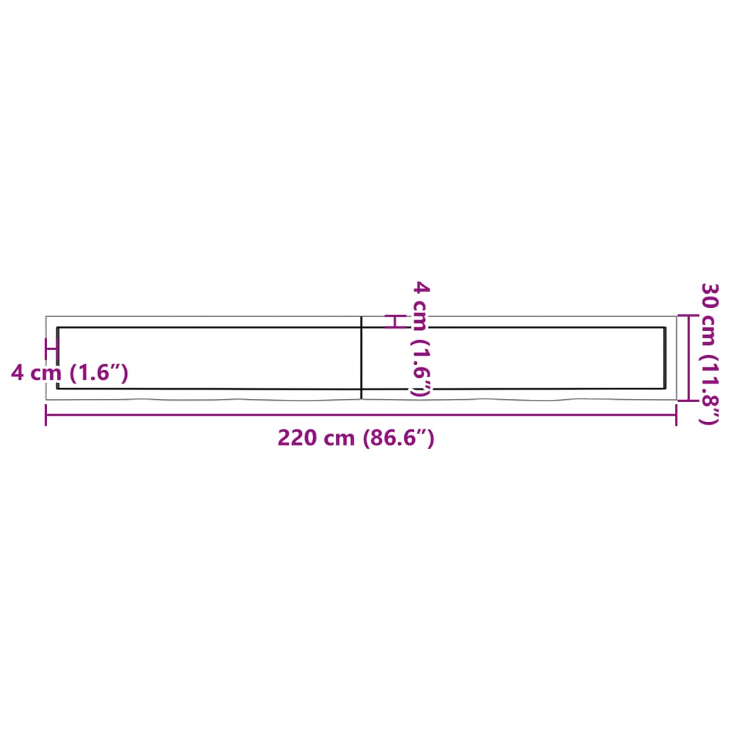 Waschtischplatte 220x30x(2-6) cm Massivholz Unbehandelt