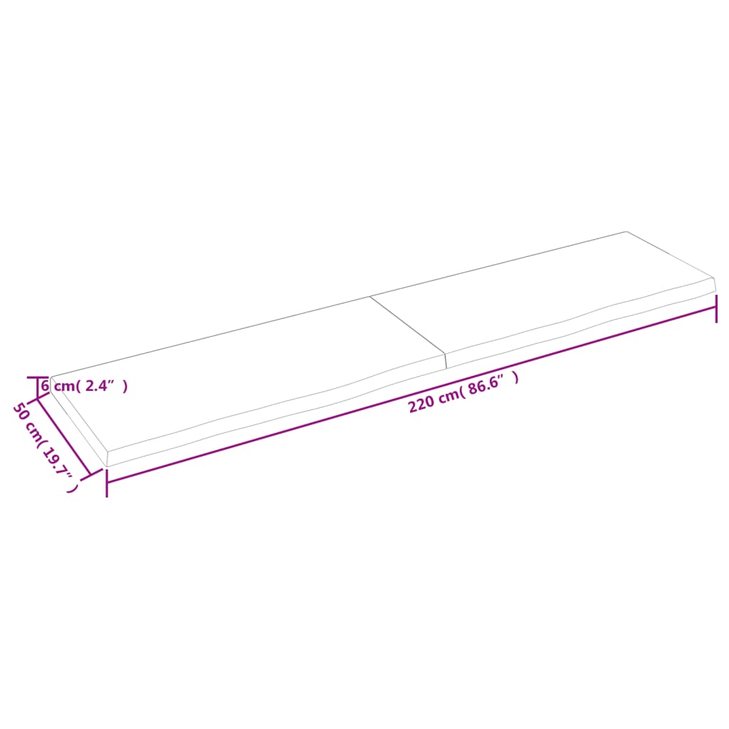 Waschtischplatte 220x50x(2-6) cm Massivholz Unbehandelt