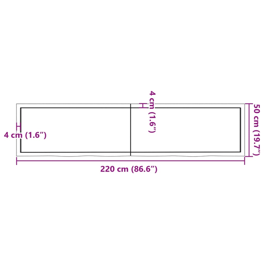 Waschtischplatte 220x50x(2-6) cm Massivholz Unbehandelt