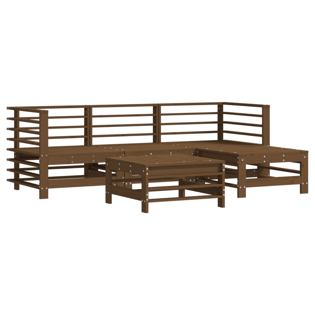 5-tlg. Garten-Lounge-Set mit Kissen Honigbraun Massivholz