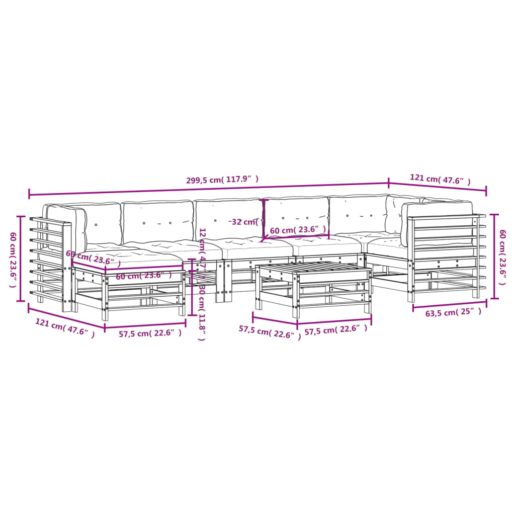 8-tlg. Garten-Lounge-Set mit Kissen Massivholz Douglasie