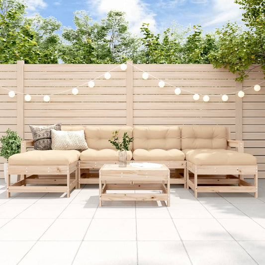 7-tlg. Garten-Lounge-Set mit Kissen Massivholz