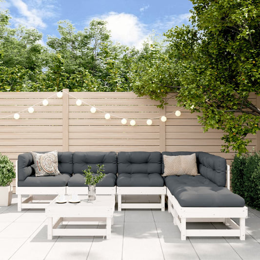 7-tlg. Garten-Lounge-Set mit Kissen Weiß Massivholz