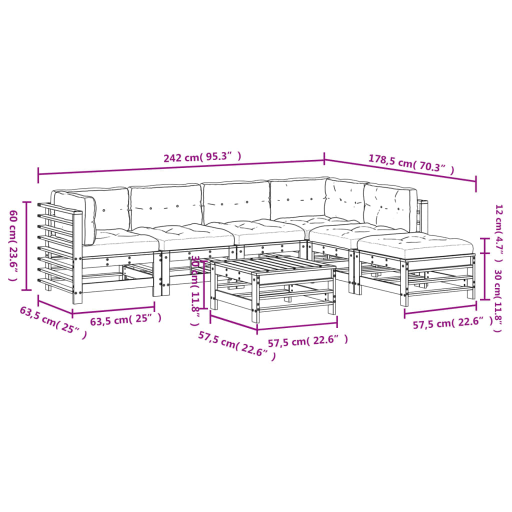 7-tlg. Garten-Lounge-Set mit Kissen Imprägniertes Kiefernholz