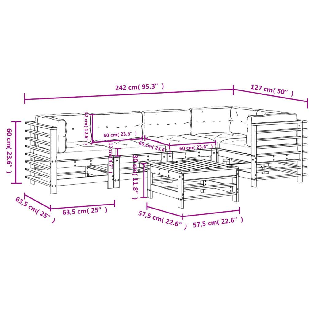 6-tlg. Garten-Lounge-Set mit Kissen Weiß Massivholz