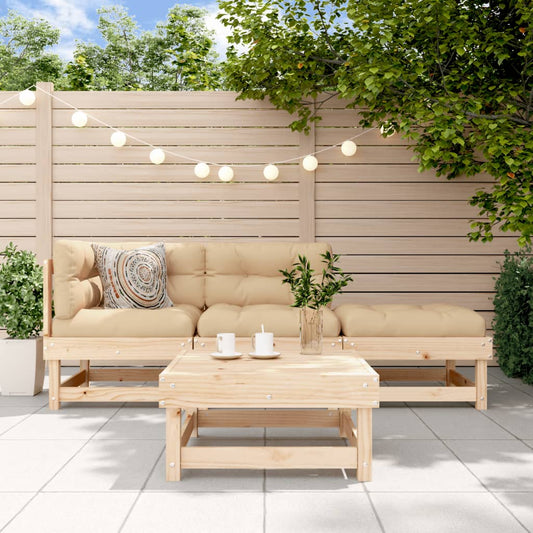 4-tlg. Garten-Lounge-Set mit Kissen Massivholz