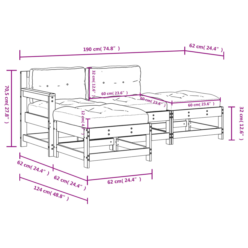 4-tlg. Garten-Lounge-Set mit Kissen Massivholz