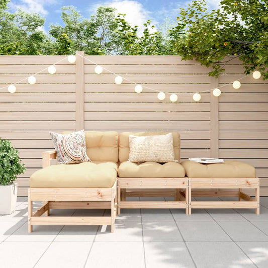 4-tlg. Garten-Lounge-Set mit Kissen Massivholz