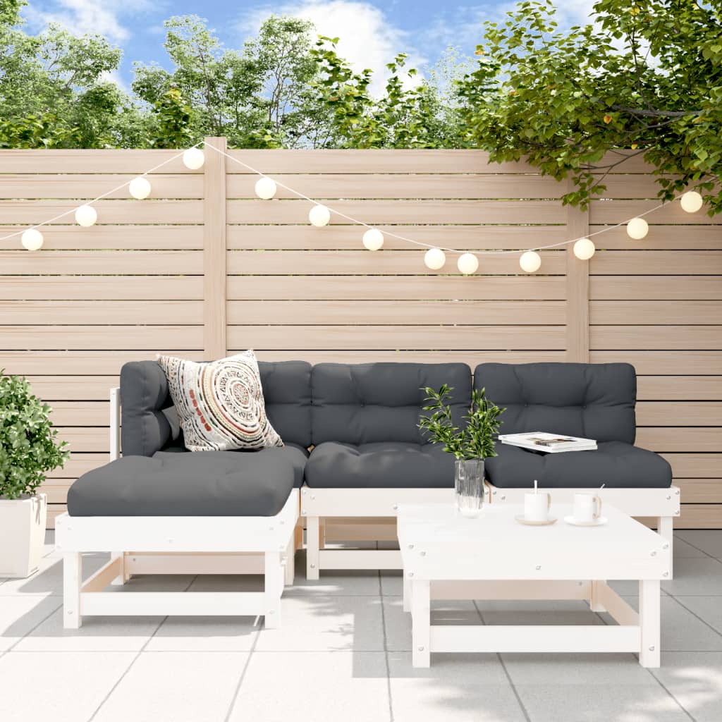 5-tlg. Garten-Lounge-Set mit Kissen Weiß Massivholz