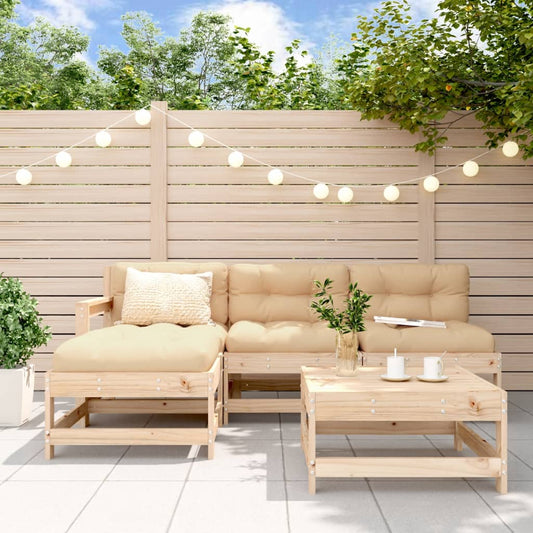 5-tlg. Garten-Lounge-Set mit Kissen Massivholz