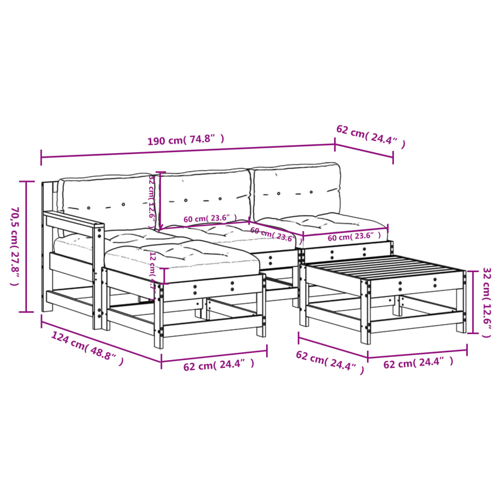 5-tlg. Garten-Lounge-Set mit Kissen Massivholz Douglasie