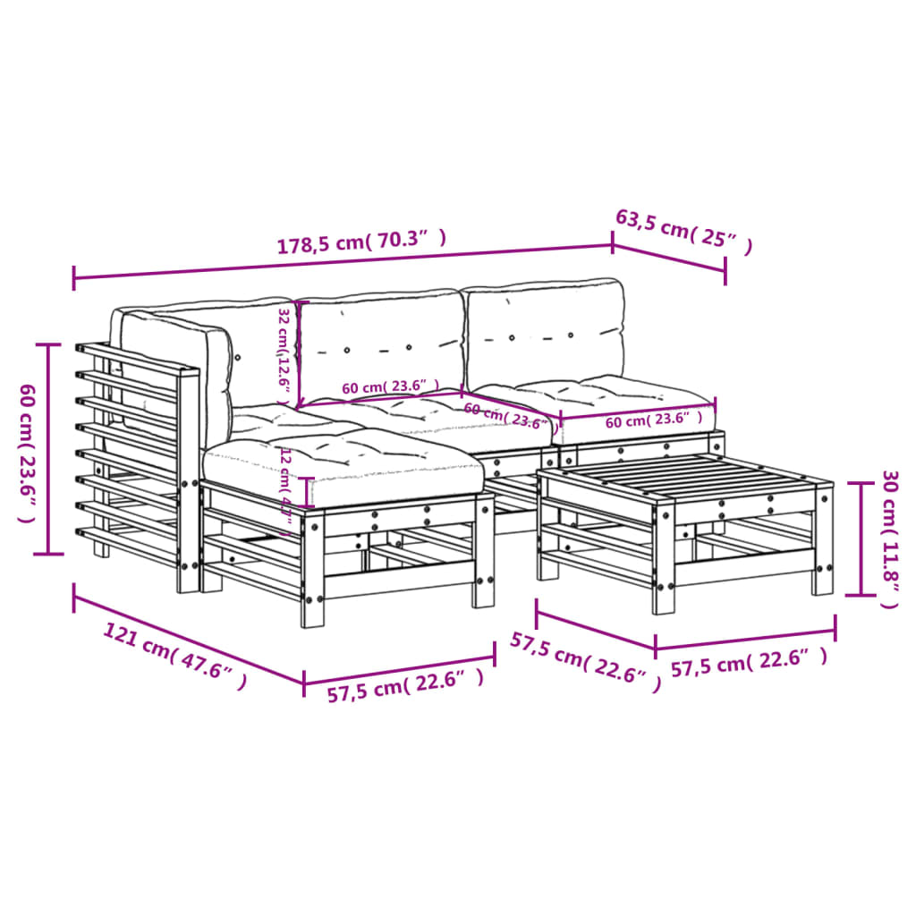 5-tlg. Garten-Lounge-Set mit Kissen Massivholz Douglasie