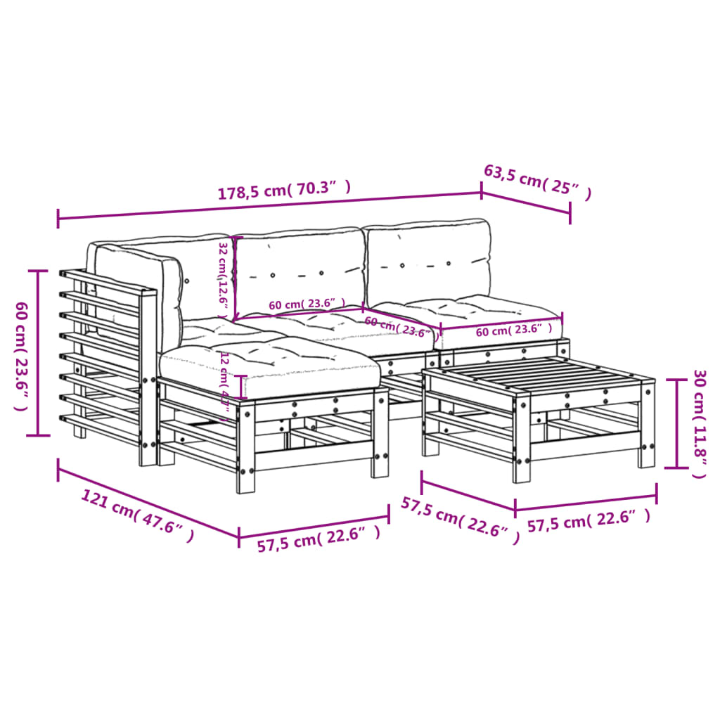 5-tlg. Garten-Lounge-Set mit Kissen Imprägniertes Kiefernholz