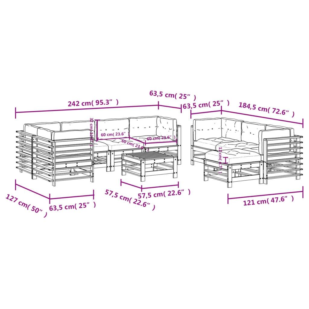 10-tlg. Garten-Lounge-Set mit Kissen Weiß Massivholz