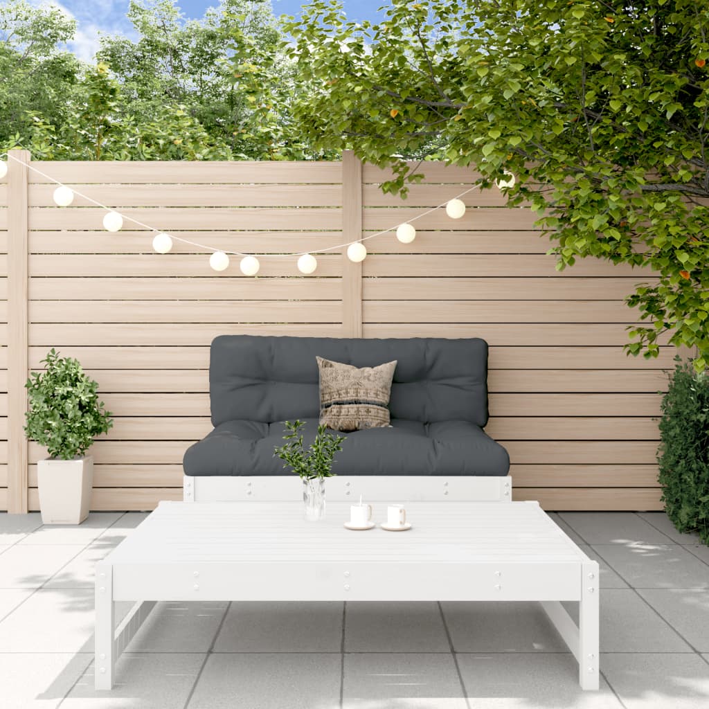 2-tlg. Garten-Lounge-Set mit Kissen Weiß Massivholz