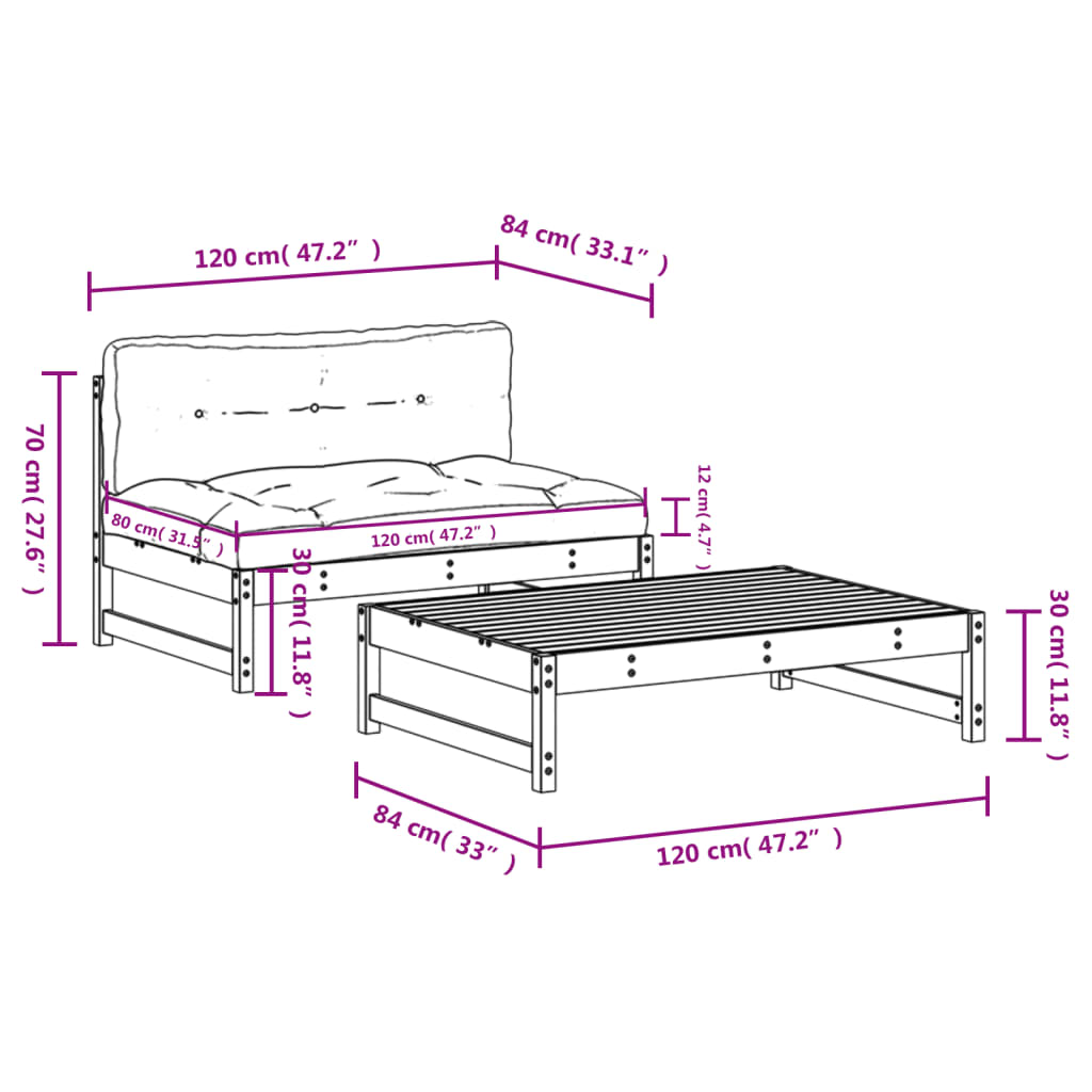 2-tlg. Garten-Lounge-Set mit Kissen Imprägniertes Kiefernholz