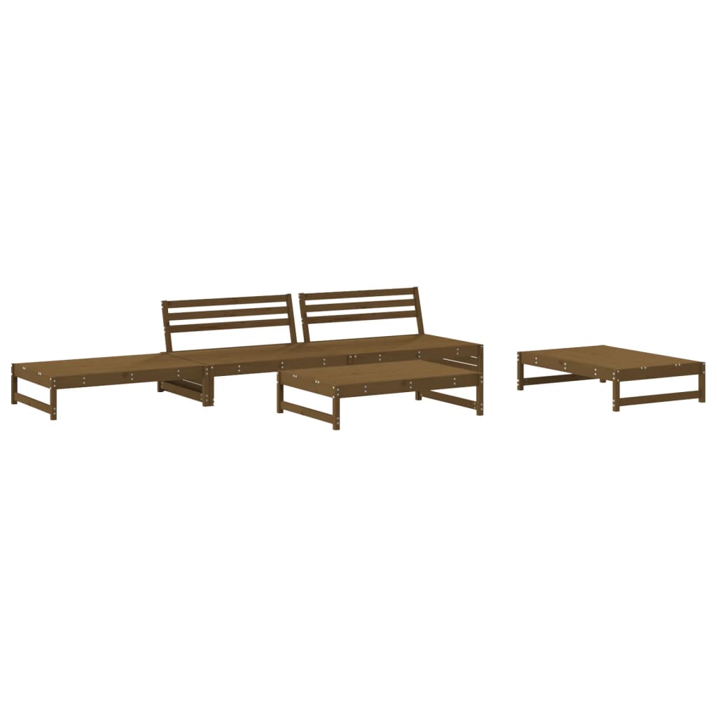 5-tlg. Garten-Lounge-Set mit Kissen Honigbraun Massivholz