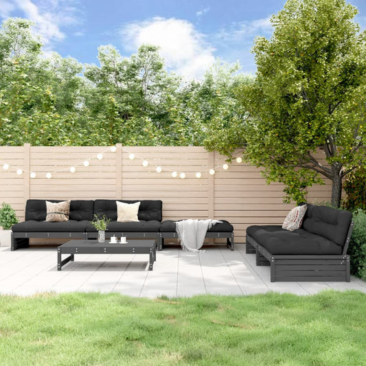 6-tlg. Garten-Lounge-Set mit Kissen Grau Massivholz