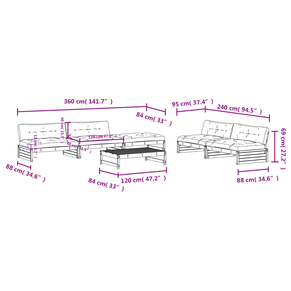 6-tlg. Garten-Lounge-Set mit Kissen Honigbraun Massivholz