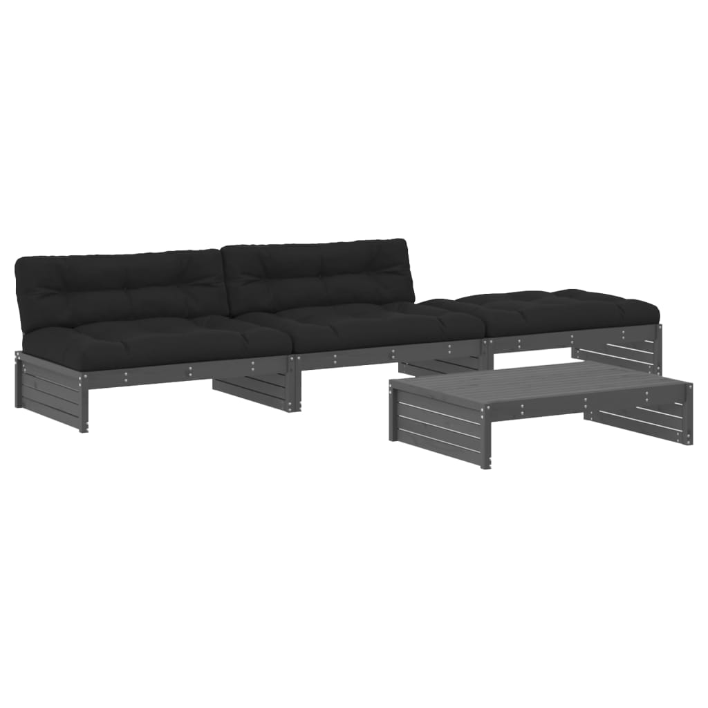 4-tlg. Garten-Lounge-Set mit Kissen Grau Massivholz