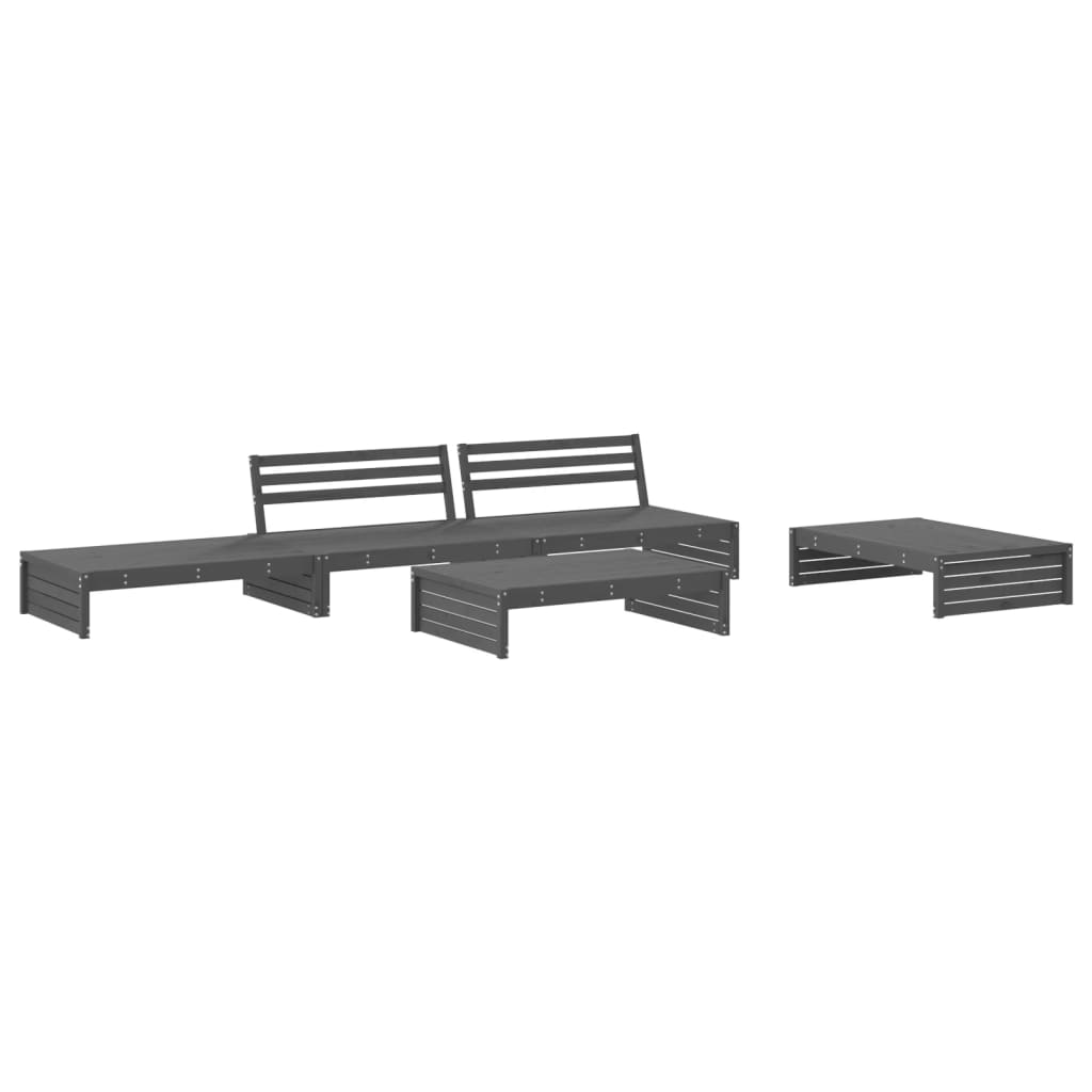 5-tlg. Garten-Lounge-Set mit Kissen Grau Massivholz