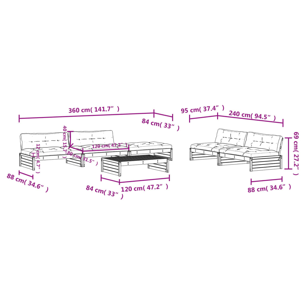 6-tlg. Garten-Lounge-Set mit Kissen Weiß Massivholz