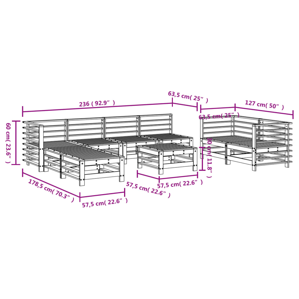 9-tlg. Garten-Lounge-Set Honigbraun Massivholz Kiefer