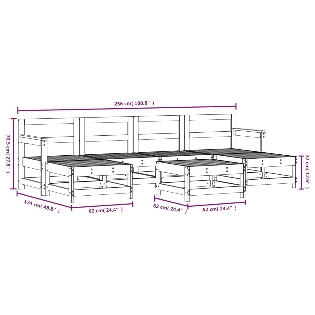 7-tlg. Garten-Lounge-Set Grau Massivholz Kiefer