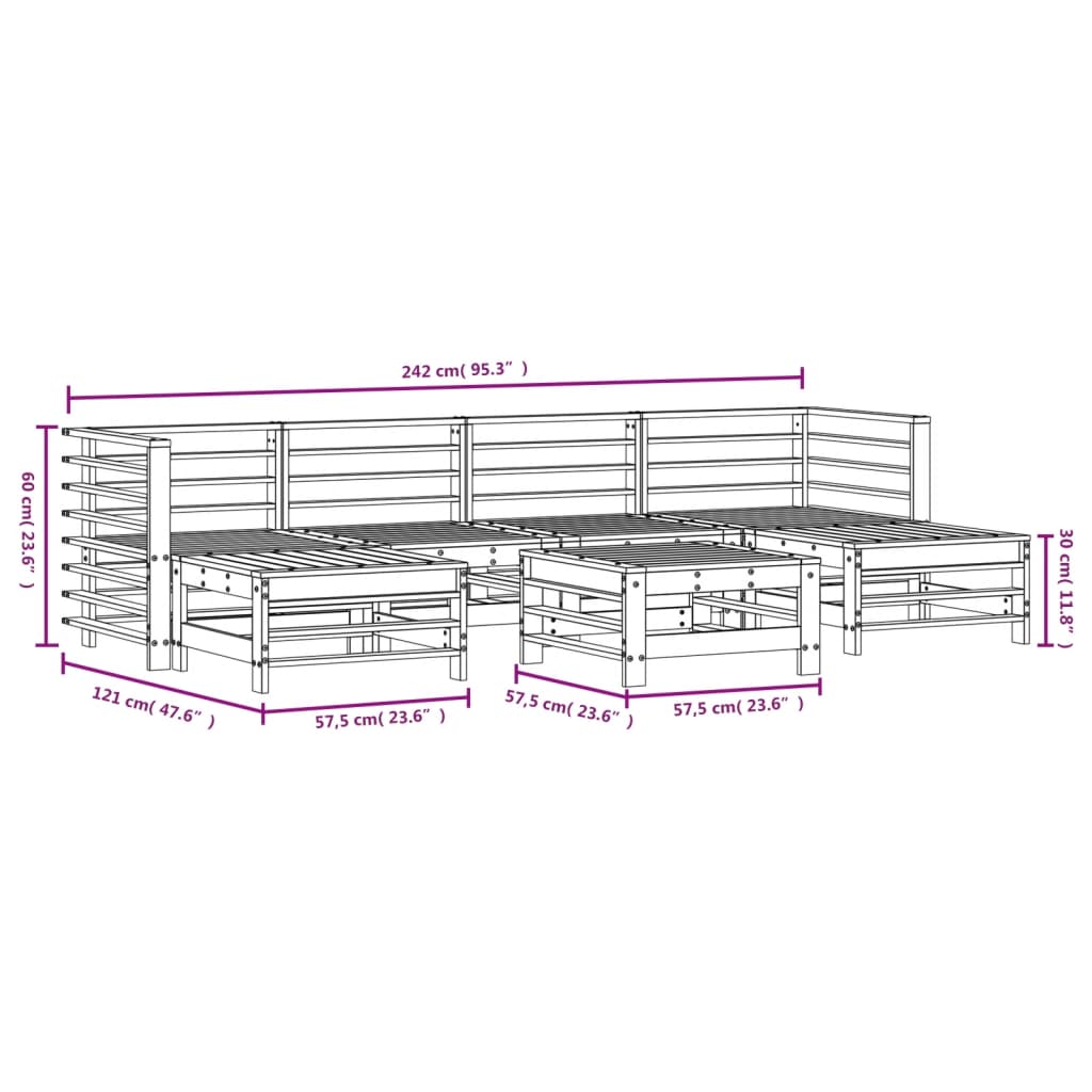 7-tlg. Garten-Lounge-Set Grau Massivholz Kiefer