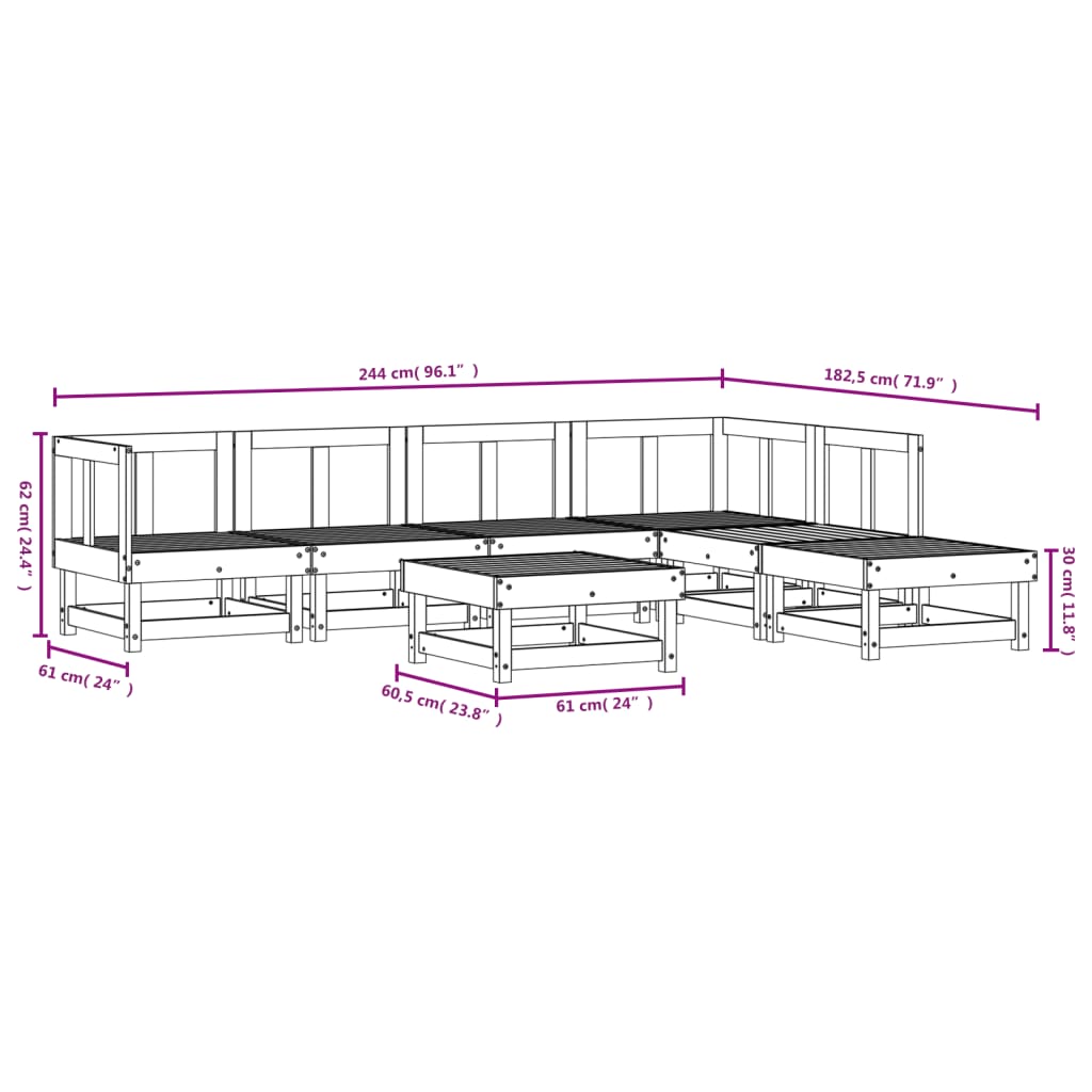 7-tlg. Garten-Lounge-Set Grau Massivholz Kiefer