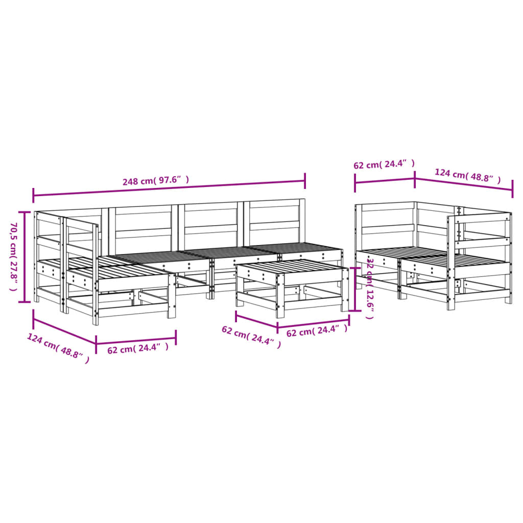 8-tlg. Garten-Lounge-Set Grau Massivholz Kiefer