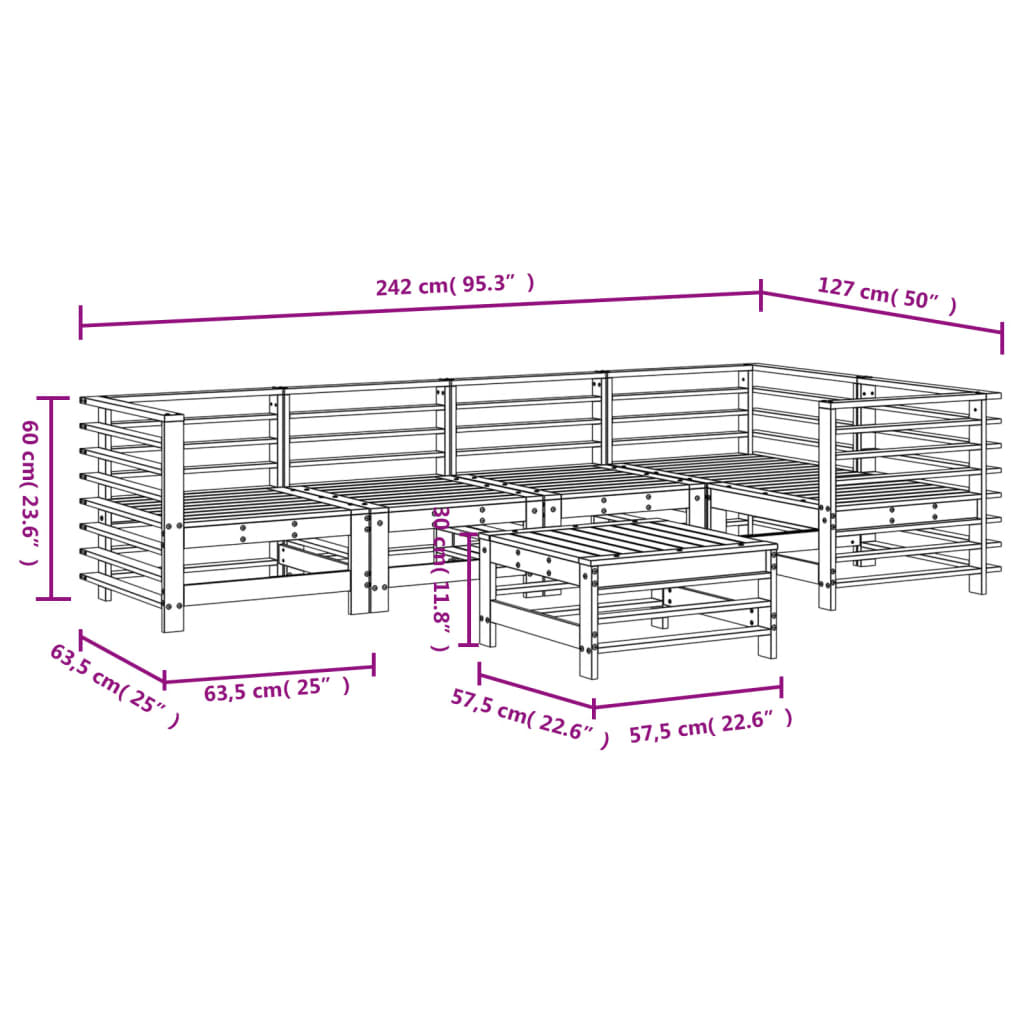 6-tlg. Garten-Lounge-Set Grau Massivholz Kiefer