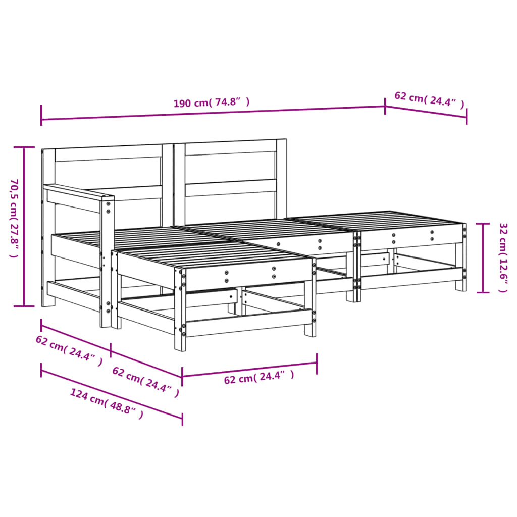 4-tlg. Garten-Lounge-Set Kiefernholz Imprägniert