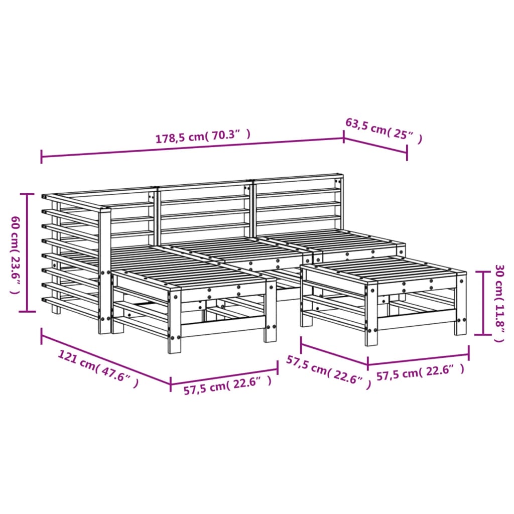 5-tlg. Garten-Lounge-Set Kiefernholz Imprägniert