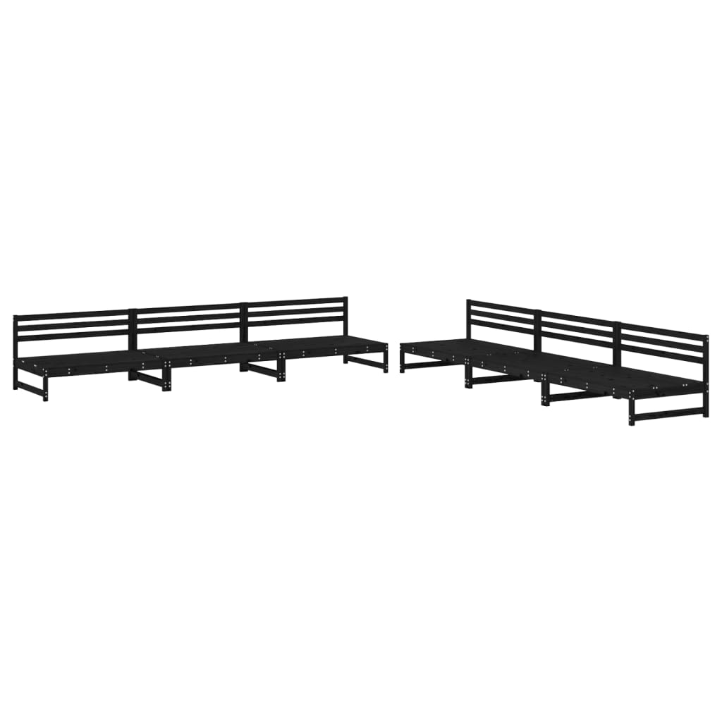 6-tlg. Garten-Lounge-Set Schwarz Massivholz Kiefer