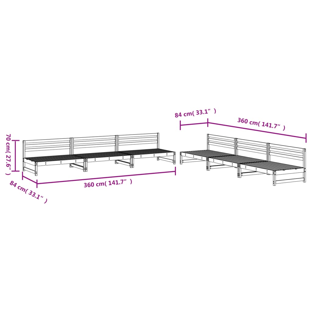 6-tlg. Garten-Lounge-Set Schwarz Massivholz Kiefer