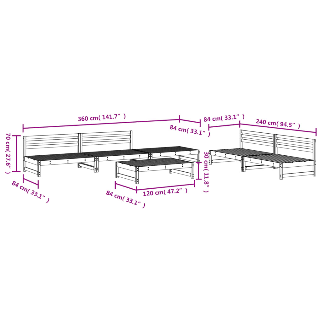 6-tlg. Garten-Lounge-Set Schwarz Massivholz Kiefer