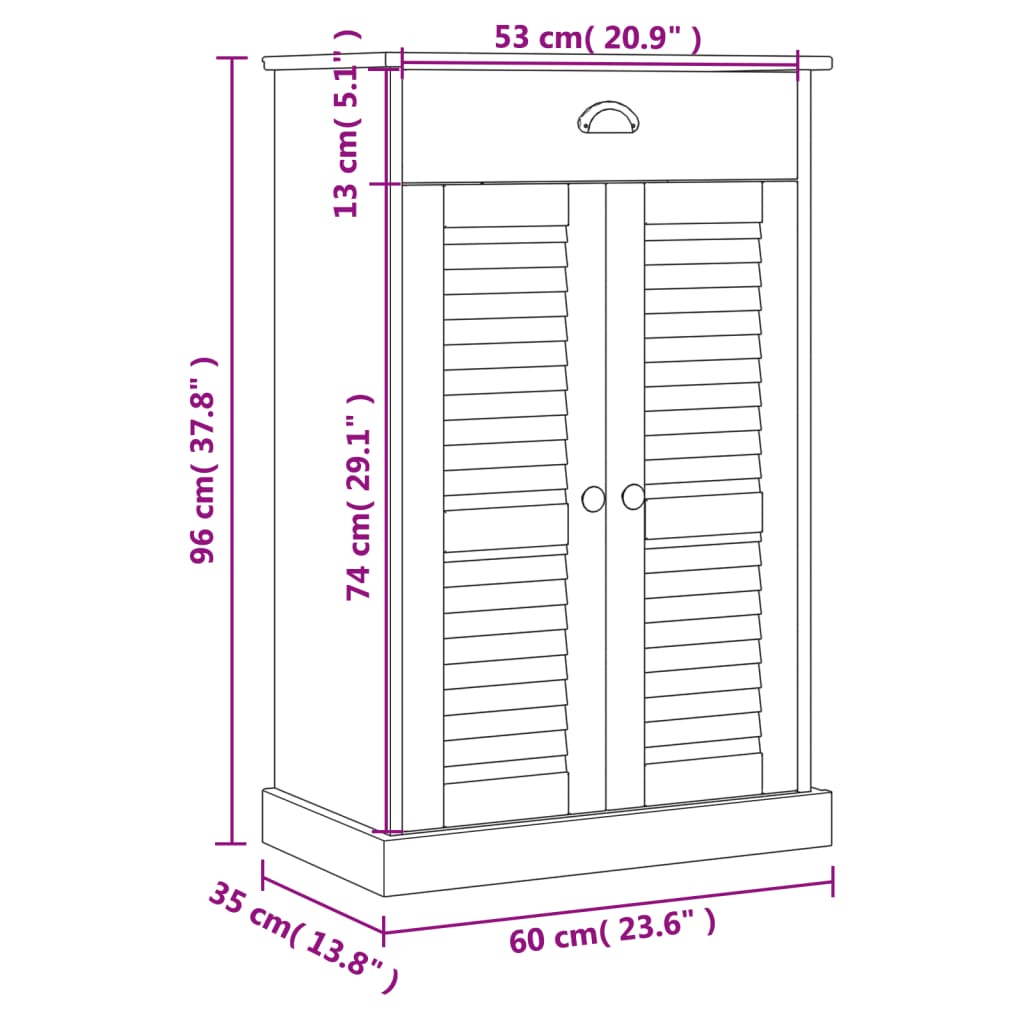 Schuhschrank VIGO 60x35x96 cm Massivholz Kiefer