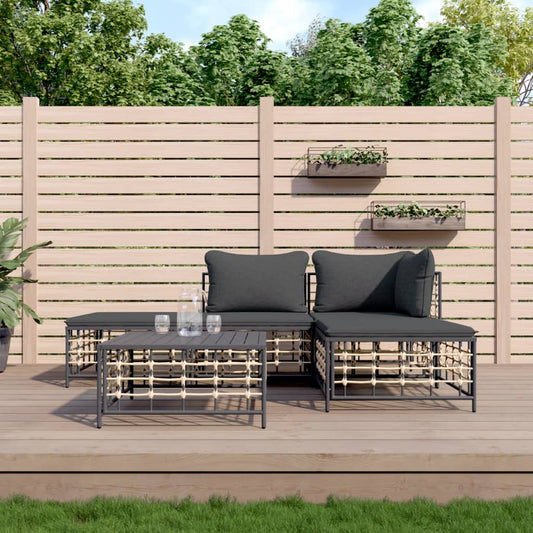 5-tlg. Garten-Lounge-Set mit Kissen Anthrazit Poly Rattan