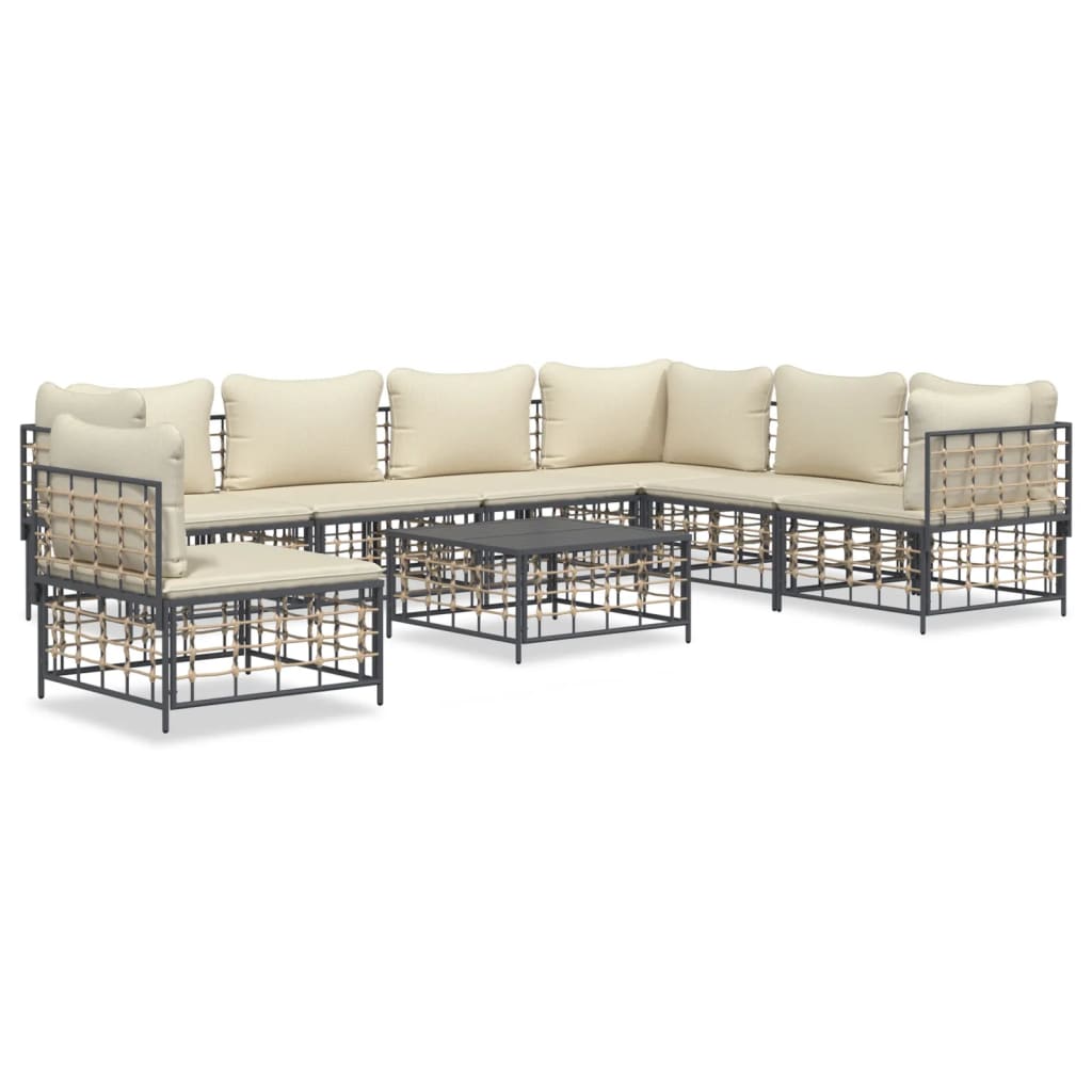 8-tlg. Garten-Lounge-Set mit Kissen Anthrazit Poly Rattan