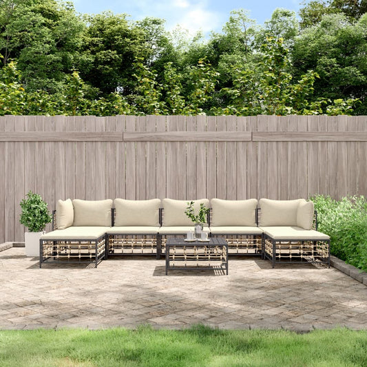 8-tlg. Garten-Lounge-Set mit Kissen Anthrazit Poly Rattan