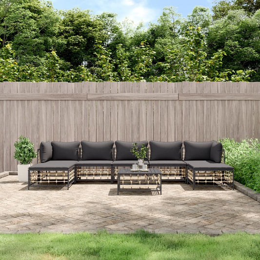 8-tlg. Garten-Lounge-Set mit Kissen Anthrazit Poly Rattan