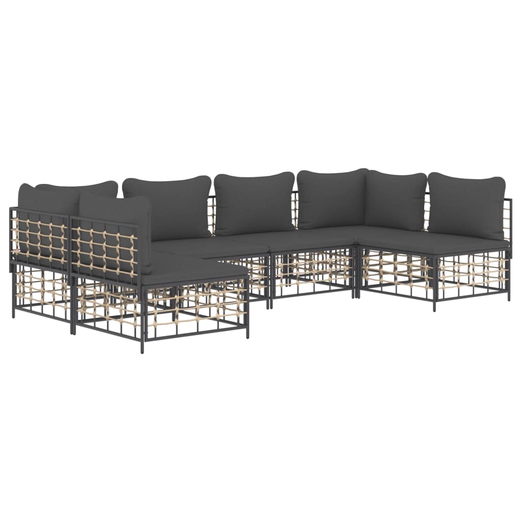 6-tlg. Garten-Lounge-Set mit Kissen Anthrazit Poly Rattan